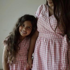 Little Cottonwood Pink and White Gingham Wrap Dress